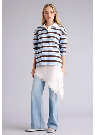 Defacto Loose Fıt Polo Yaka Sweatshirt G9724ax26spbe744 Mavi-be744