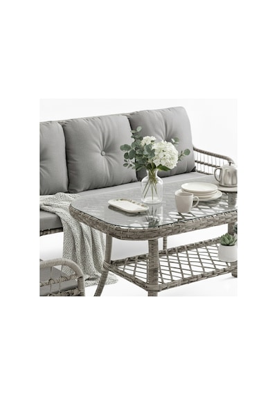 Capri Swing Pisa Üçlü Rattan Bahçe Balkon Oturma Grubu Gri 800