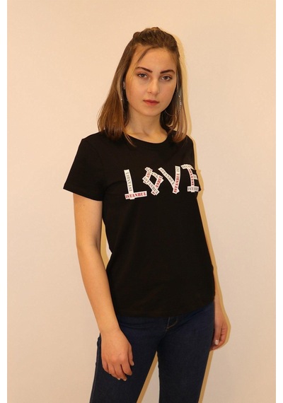 Rich Kadın Bisiklet Yaka T-shirt %100 Pamuk Tişört SIYAH