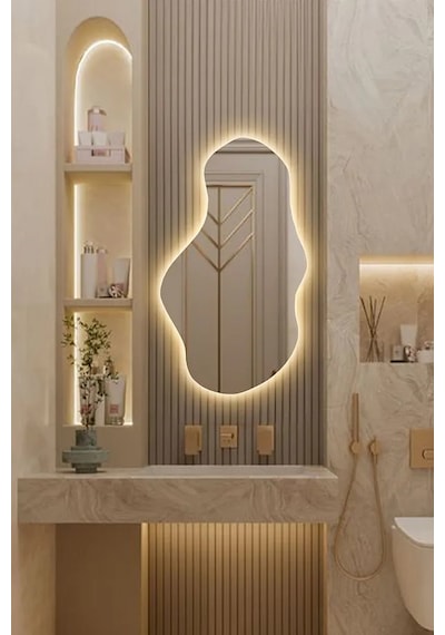 Fawdecor Led Işıklı Asimetrik Duvar Aynası 40x80 Gün Işığı