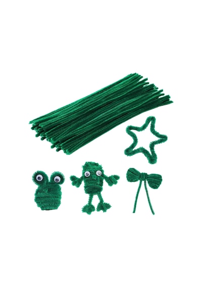 50'li Koyu Yeşil Renkli Şönil, Eğitici Şönil Seti, Tüylü Tel, 30 Cm, Peluş Tel