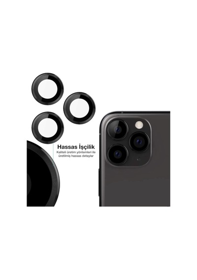 Apple  Uyumlu iPhone 12 Pro Max Kamera Koruyucu Lens Mercek Metal Çerçeveli 3lü Set Siyah Black