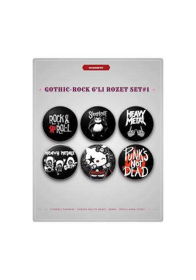 Mashspot 6'lı Rock Metal Rozet Seti 1 Punk's Not Dead, Heavy Metal, Rock & Roll Çanta Mont Ceket Aksesuar Çok Renkli