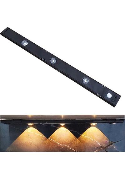Upway Sensörlü 40 Cm 3 Lü Led Lamba 3 Renkli Ayarlanabilir Tezgah Merdiven Dolap Aydınlatma Siyah