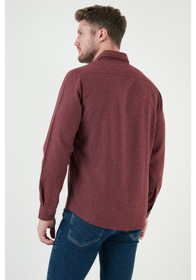 Buratti Pamuklu Regular Fit Düğmeli Yaka Kışlık Erkek Gömlek Cf24W127079 Bordo