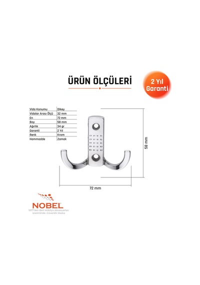Noktali Askı, Metal Vestiyer Askısı, Krom, Duvar Ve Dolap Askılığı 5'li Set Vidalı