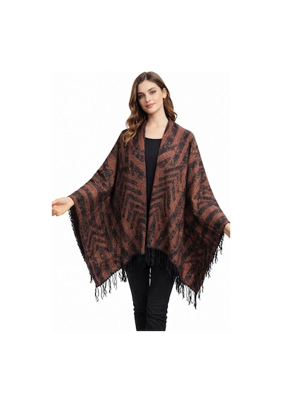Aldaıyr Kadın Kışlık Çift Taraflı Panço Omuz 140x140 Çok Renkli7