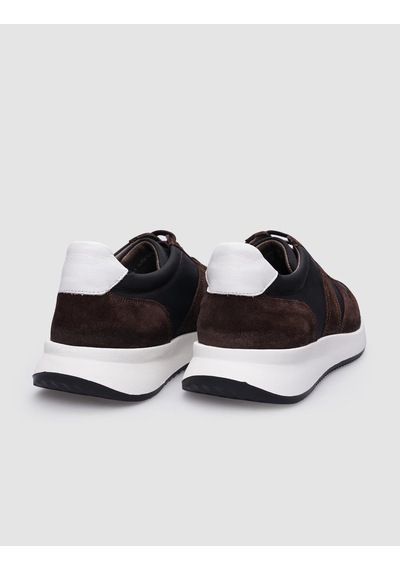 %100 Hakiki Deri Kahverengi Süet Bağcıklı Erkek Sneaker-kahverengi Kahverengi