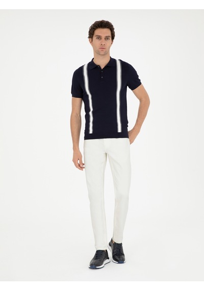 Lacivert Slim Fit Polo Yaka Triko T-shirt