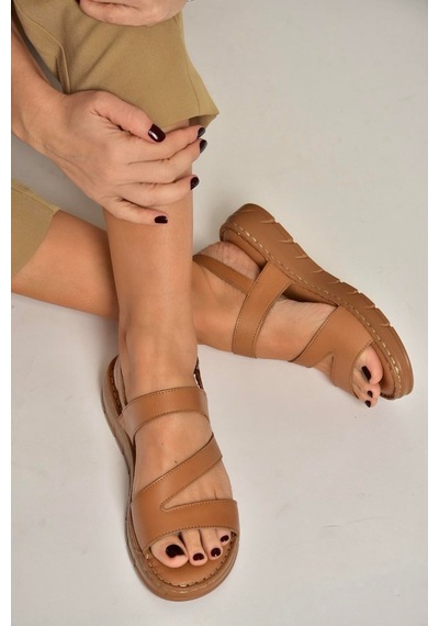 Fox Shoes Y555530403 Taba Hakiki Deri Kadın Sandalet Taba