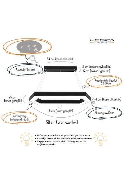 Joya Gri Kasa, Sarı Işık Modern Sarkıt Led Avize GRİ RENK