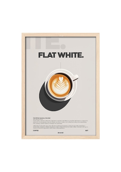 Flat White Kahve Doğal Ahşap Çerçeveli Poster, Dekoratif Duvar Tablosu