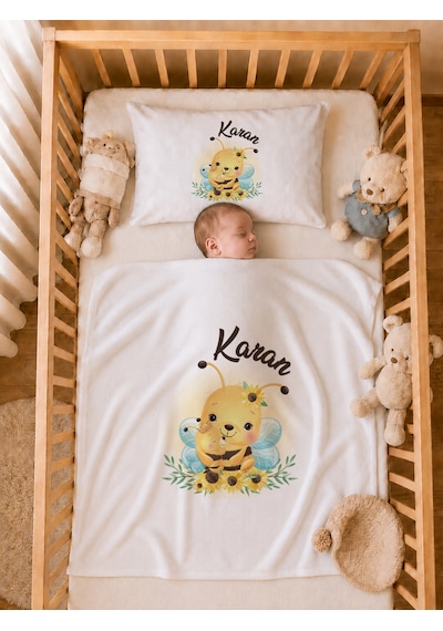 Pia Baby İsme Özel Erkek Bebek Tulum Seti %100 Pamuk Organik Baskılı Yastık Kılıfı Ve Battaniyeli Tulum 2064tyb0x Ekru