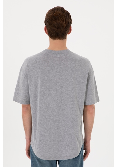 U.S. Polo Assn. Erkek Long Fit Bisiklet Yaka Gri Melanj Basic Tişört 50305988-VR086