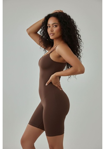 Toparlayıcı Yüksek Bel Tam Boy Body 9050 Kahverengi