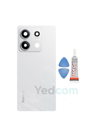 Xiaomi Redmi Note 13 Beyaz Kamera Camlı Arka Cam Batarya Pil Kapağı Telefon Arka Kapak