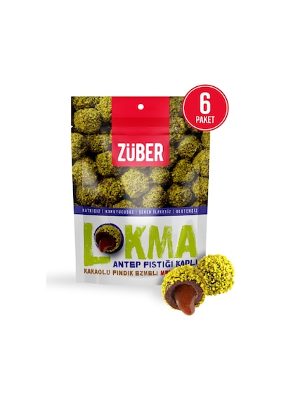 Züber Antep Fıstığı Kaplı Kakolu Fındık Ezmeli Meyve Topu 6 x 96 G
