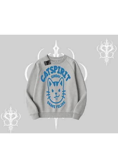 Startmore Catspirit Sunday Brave Feline Yazılı Kedi Baskılı Biskilet Sweatshirt Gri
