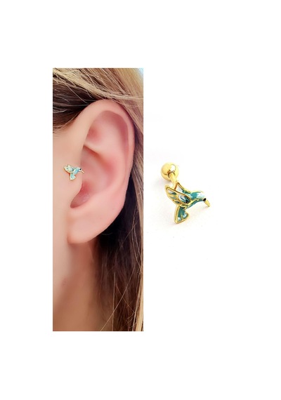 925ayar Gümüş Üzerine Altın Kaplama Mine İşçiliği Totem Kuşu Tragus Piercing Altın