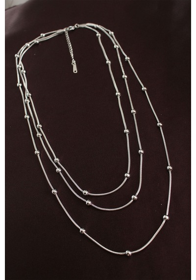 Gümüş Renk Minimal Topçuk Model Çoklu Kolye - Ebj251219w38785 Renkli