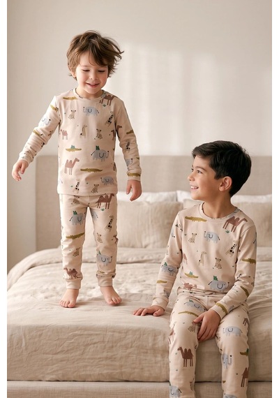 Zuzunga Erkek Çocuk %100 Pamuk Süprem Kumaş Uzun Kollu Mevsimlik Pijama Takımı Ekru Zuzunga Erkek Çocuk %100 Pamuk Süprem Kumaş Uzun Kollu Mevsimlik Pijama Takımı Ekru