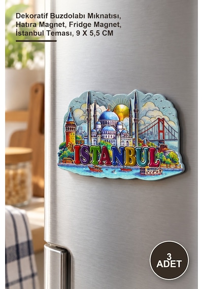 3 Adet Silikon İstanbul Temalı Magnet Dekoratif Buzdolabı Mıknatısı, Hatıra Magnet, Fridge Magnet, İstanbul Teması, 9 X 5,5 Cm