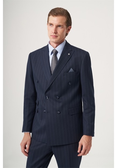 İmza Lacivert-mavi Kırlangıç Yaka Çizgili Kruvaze 6 Drop Slim Fit Tam Astar Esnek Takım Elbise 1001260286 Lacivert - Mavi İmza Lacivert-mavi Kırlangıç Yaka Çizgili Kruvaze 6 Drop Slim Fit Tam Astar Esnek Takım Elbise 1001260286 Lacivert - Mavi