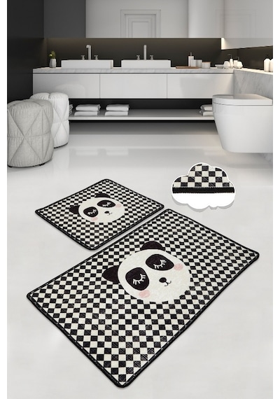 Kareli Panda Djt 2 Li Set Banyo Paspas Seti,Paspas Takımı,Klozet Çok Renkli
