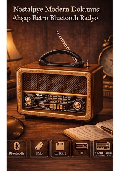 Ahşap Görünümlü Nostaljik Radyo - Bluetooth, Usb, Mp3 Çalar Müzik Kutusu