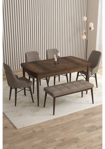 Loft Barok Desen 80x132 Açılabilir Mdf Masa Yemek Odası Takımı, Mutfak Takımı 4 Sandalye, 1 Bench Cappucino Loft Barok Desen 80x132 Açılabilir Mdf Masa Yemek Odası Takımı, Mutfak Takımı 4 Sandalye, 1 Bench Cappucino