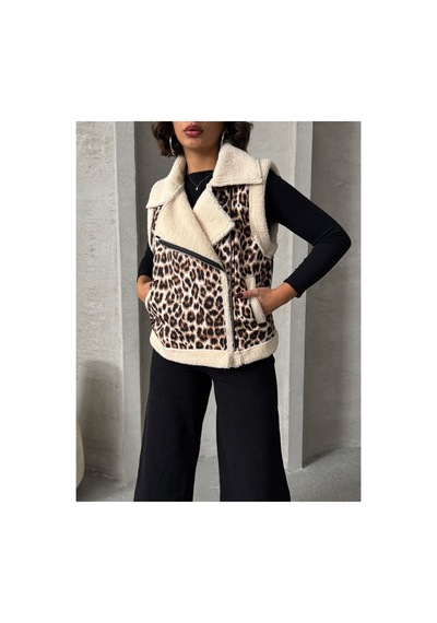 Verymoda Peluş Yelek Vmf1828 Leopar D1