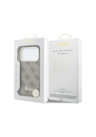 Apple Uyumlu iPhone 17 Pro Max Kılıf Guess Lisanslı M-safeli Script Yazı Logolu 4g Desenli Kapak Kahverengi