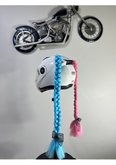 Motor & Motosiklet Harley Quinn Pembe Mavi Çift Örgü Saç Kask Dış Aksesuarı Diğer