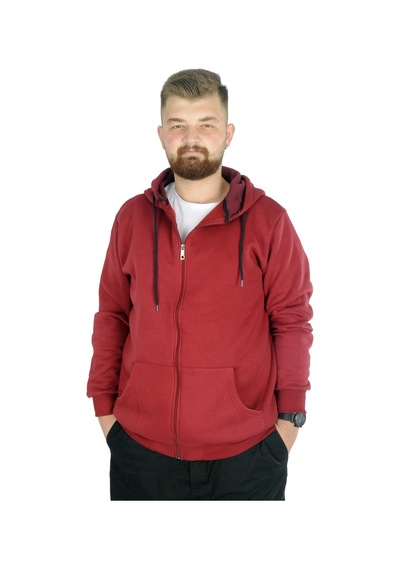 Mode Xl Erkek Sweatshirt Kapşonlu Zippered Basic 20543 Bordo 001