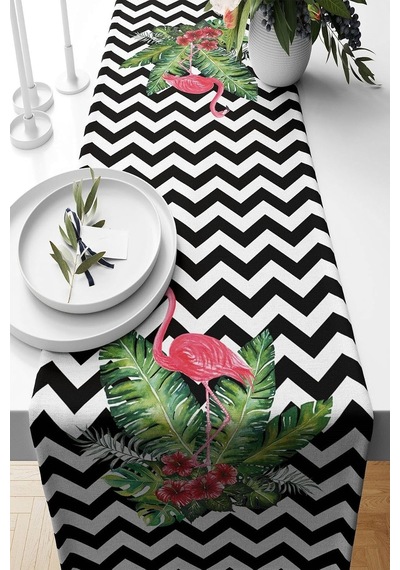 Lexroo Pelangi Zigzag Geometrik Desenli Ve Flamingo Leke Tutmaz Kumaş Salon Mutfak Masa Değişik Çok Renkli