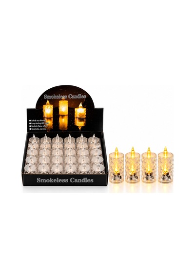 24 Adet Büyük Boy Pilli Kristal Mika Led Mum Çap : 3.8cm Yükseklik : 9cm İ10-015 5468 Renkli