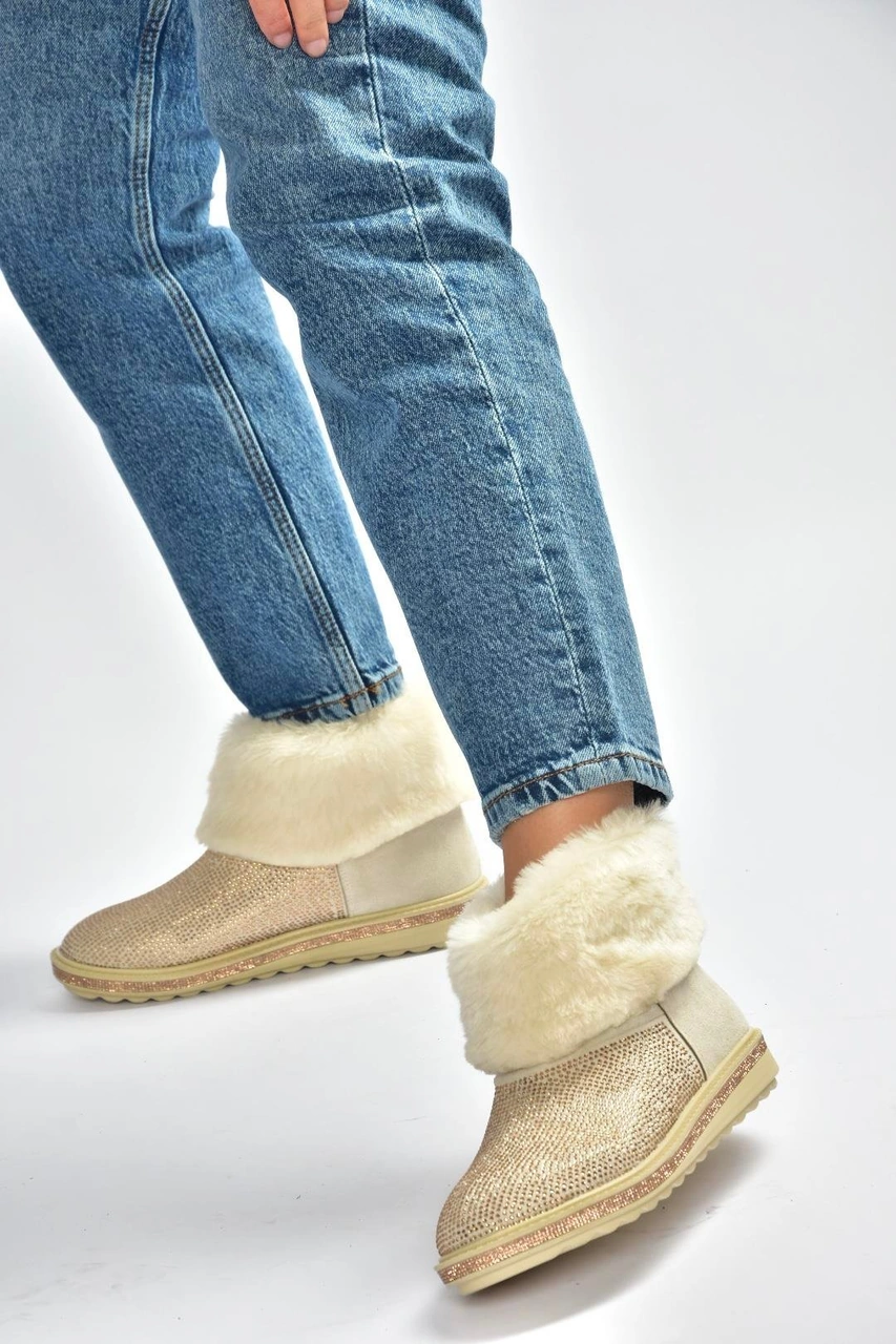 Fox Shoes V250014702 Bej Süet Tüylü Kadın Bot Bej-süet