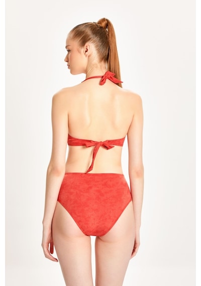 Too Salty Swimwear Kadın Kiremit Süet Görünümlü Toparlayıcı Yüksek Bel Boyundan Bağlı Bikini Takımı 24s106st Kiremit
