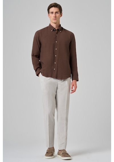 Morven Erkek Kahve Trend Düz Desen Dynamic Fit Düğmeli Yaka Gömlek 25ms004030400 Kahve Kahve