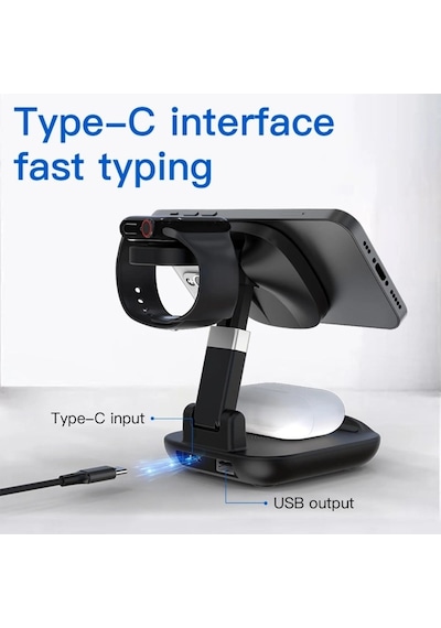 3-in-1 15w Kablosuz Şarj İstasyonu Telefon, Kulaklık Ve Akıllı Saat İçin Hızlı Wireless Charging Stand-1543