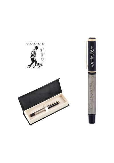 Bk Gift Kişiye Özel Premium Atatürk Kabartmalı Baskılı Roller Kalem Lazer Kazımalı İsim Yazılı, Mavi Mürekkepli Kobitmeyencom36194 Bk Gift