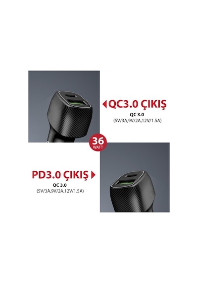 Acl Ac-85 Pd Quick Charge 3.0 Usbx2 6a 36 Watt Araç Içi Şarj Aleti