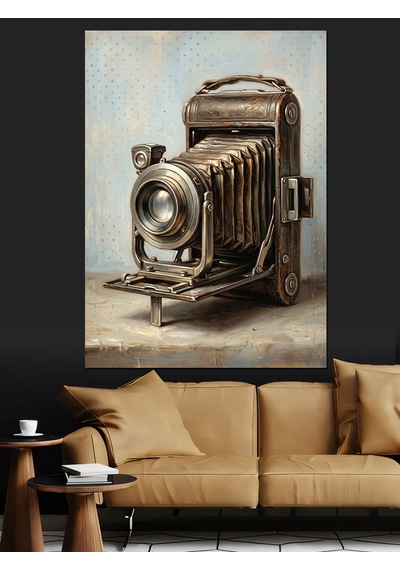 Teknik Çizimli Antik Fotoğraf Makinesi Dekoratif Kanvas - Mdf Ahşap Tablo