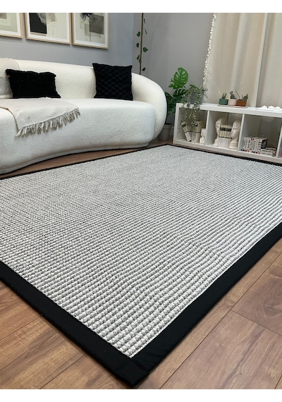 Kumaş Bordür Gri Bukle Antrasit Bordür Halı Salon Koridor Mutfak Çocuk Odası Halısı Kilim S267 Gri - Siyah