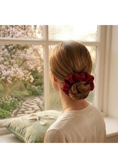 Lüks Saten Saç Tokası Saç Kırmayan İz Bırakmayan Large Scrunchie Topuz Tokası 1adet Kırmızı