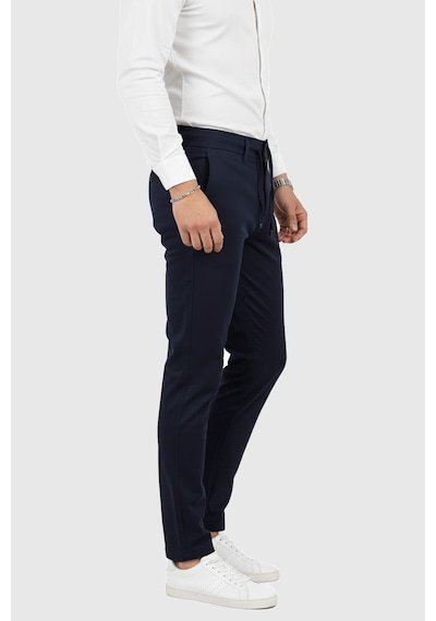 Deepsea Erkek Lacivert Likralı Beli Lastikli & İpli Dar Kesim Şık Kumaş Pantolon 2600572 Lacivert