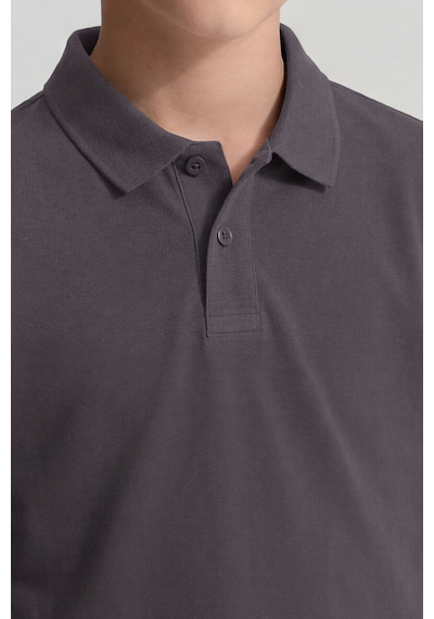 Tommy Life Koyu Gri Polo Yaka Standart Fit Basic Unisex T-shirt - 11330