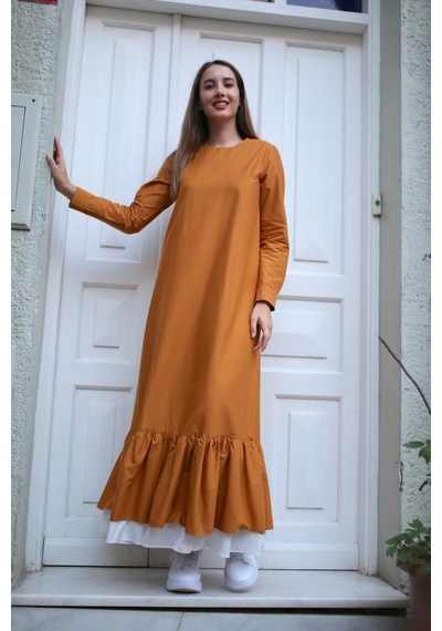 Pastelastore Zeyn Fırfırlı Elbise Hardal