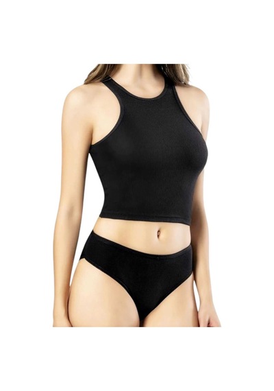 Uniquetrenders Kadın Geniş Askılı Kaşkorse Crop 3'lü Set Siyah