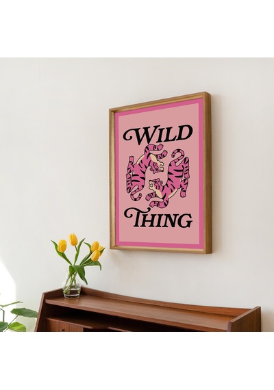Cesur Pembe Kaplan Posteri, Büyük Maksimalist Duvar Sanatı, Vahşi Şey Alıntısı, Şık Oda Dekoru